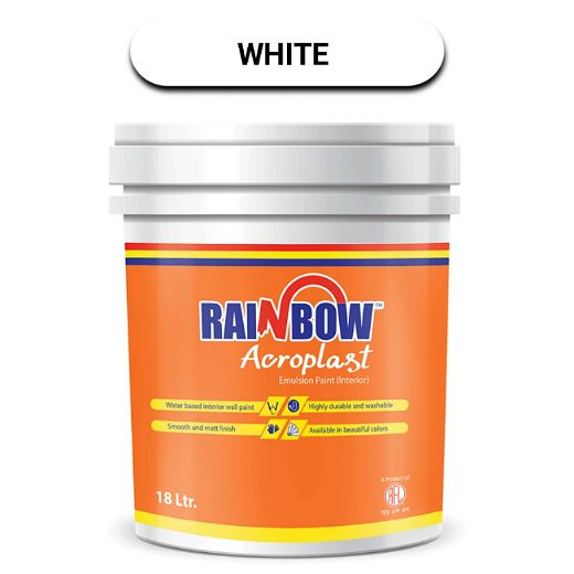 Rainbow Acroplast Acrylic Plastic Emulsion -White Colour-0.91Ltr-3.64Ltr-18Ltr